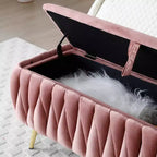 Banc de rangement, banc d'entrée, banc de bout de lit, ottoman, banc de chambre en velours capitonné avec pieds dorés 40 Noir