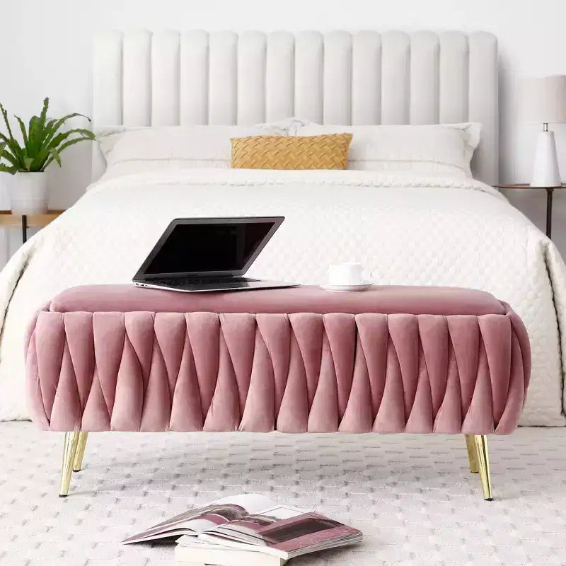 Banc de rangement, banc d'entrée, banc de bout de lit, ottoman, banc de chambre en velours capitonné avec pieds dorés 40 Noir