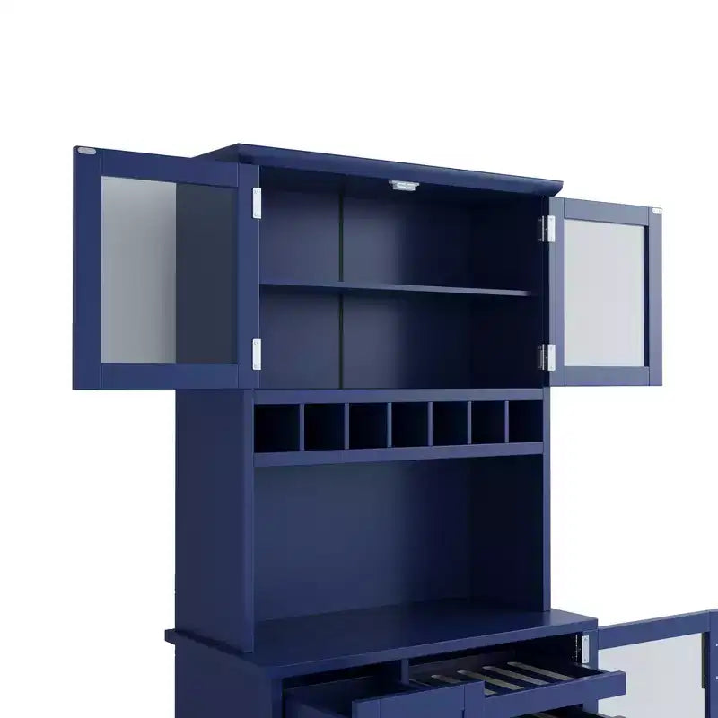 Buffet autoportant Whisen avec huche, armoire de rangement haute de cuisine avec casier à vin et étagères réglables