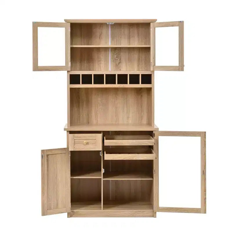 Buffet autoportant Whisen avec huche, armoire de rangement haute de cuisine avec casier à vin et étagères réglables