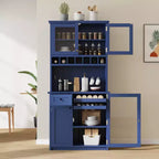 Buffet autoportant Whisen avec huche, armoire de rangement haute de cuisine avec casier à vin et étagères réglables