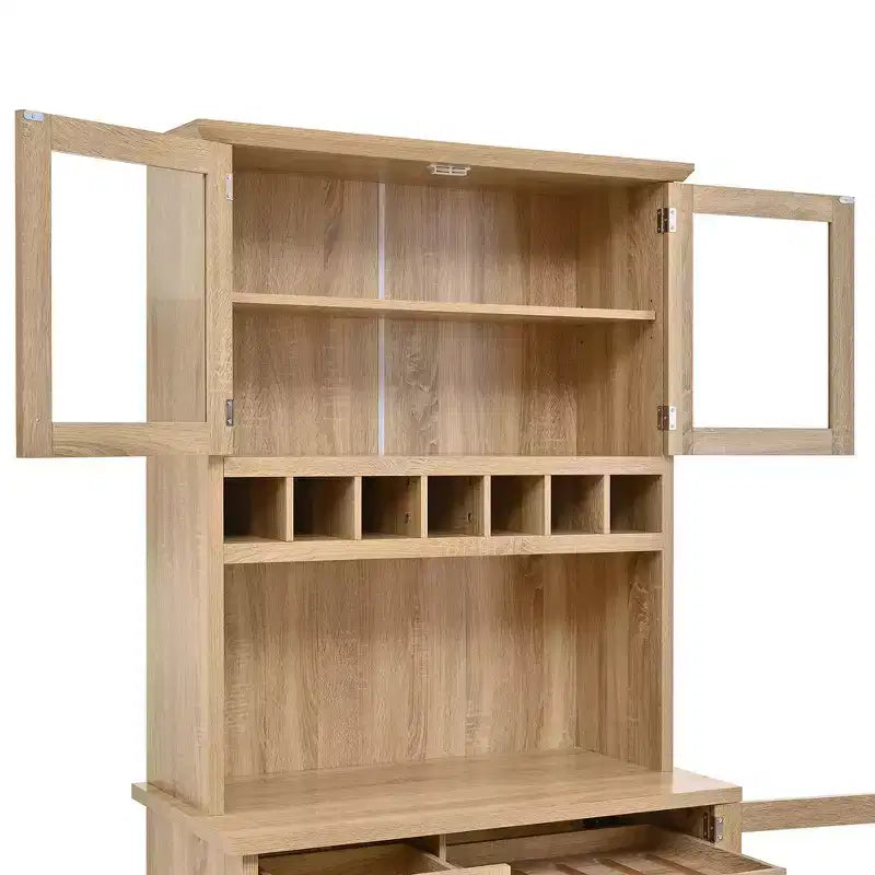 Buffet autoportant Whisen avec huche, armoire de rangement haute de cuisine avec casier à vin et étagères réglables