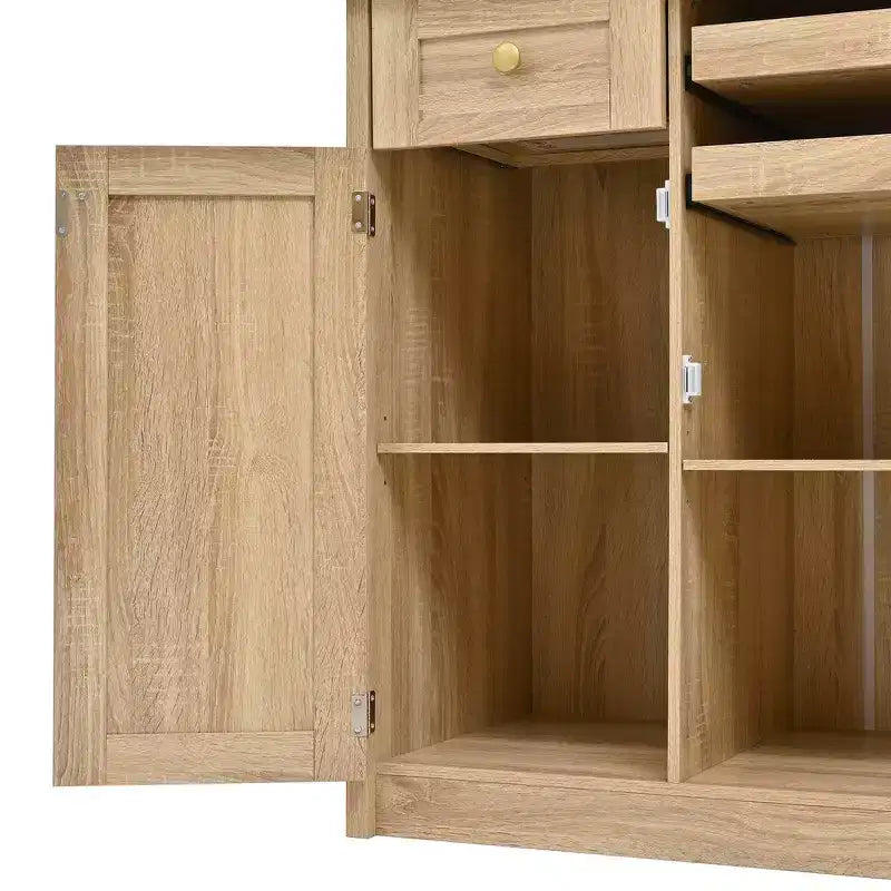 Buffet autoportant Whisen avec huche, armoire de rangement haute de cuisine avec casier à vin et étagères réglables