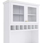 Buffet autoportant Whisen avec huche, armoire de rangement haute de cuisine avec casier à vin et étagères réglables