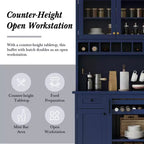 Buffet autoportant Whisen avec huche, armoire de rangement haute de cuisine avec casier à vin et étagères réglables