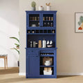 Whisen Freestanding Buffet with Hutch, Tall Kitchen Pantry Storage Cabinet with Wine Rack and Adjustable Shelves