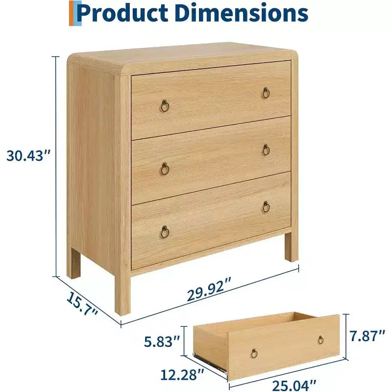 Commode naturelle à 3 tiroirs, commode de placard moderne, commode de rangement en bois, organisateur de vêtements