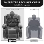 Fauteuil inclinable large COZONY pour adultes, fauteuil de relaxation manuel surdimensionné avec accoudoir, dossier, 2 porte-gobelets et pochette latérale pour salon