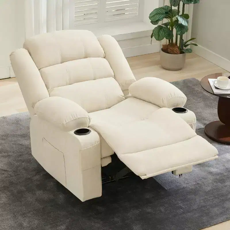 COZONY Wide Rocker Recliner Chair for Adults, Manual Oversized Lounge Chair with Armrest, Backrest, 2 Cup Holders & Side Pocket for Living Room