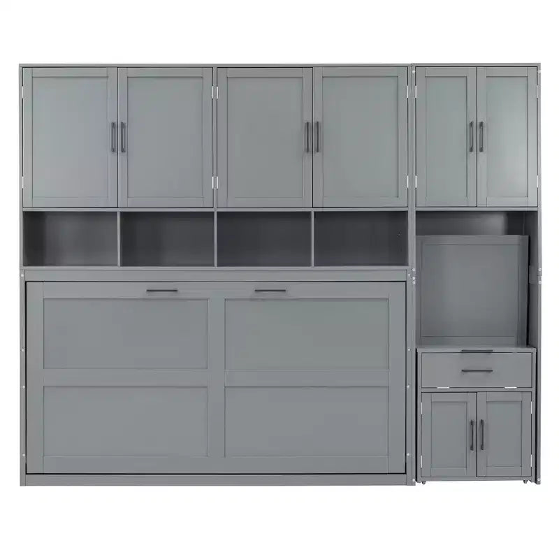 Lit escamotable double avec tiroirs et bureau, cadre de lit mural avec armoire de rangement et étagères, lit escamotable double pour bureau à domicile