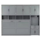Lit escamotable double avec tiroirs et bureau, cadre de lit mural avec armoire de rangement et étagères, lit escamotable double pour bureau à domicile