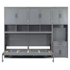 Lit escamotable double avec tiroirs et bureau, cadre de lit mural avec armoire de rangement et étagères, lit escamotable double pour bureau à domicile