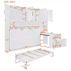 Lit escamotable double avec tiroirs et bureau, cadre de lit mural avec armoire de rangement et étagères, lit escamotable double pour bureau à domicile