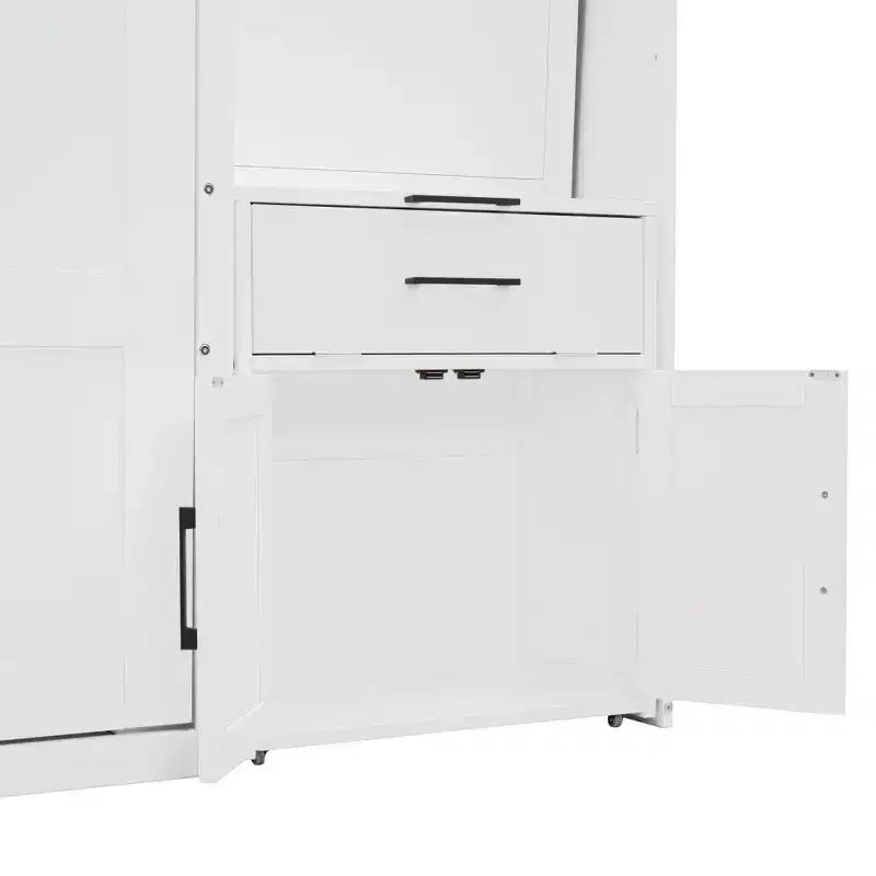 Lit escamotable double avec tiroirs et bureau, cadre de lit mural avec armoire de rangement et étagères, lit escamotable double pour bureau à domicile
