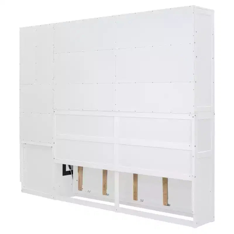 Lit escamotable double avec tiroirs et bureau, cadre de lit mural avec armoire de rangement et étagères, lit escamotable double pour bureau à domicile