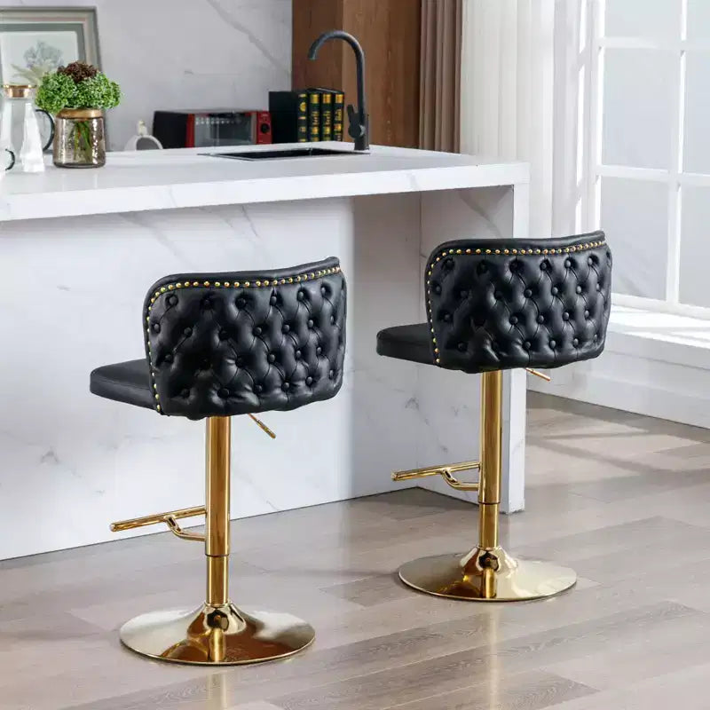 Tabourets de bar pivotants Okak avec hauteur d'assise réglable, lot de 2, tabourets de bar à hauteur de comptoir rembourrés avec dossier capitonné pour pub à domicile