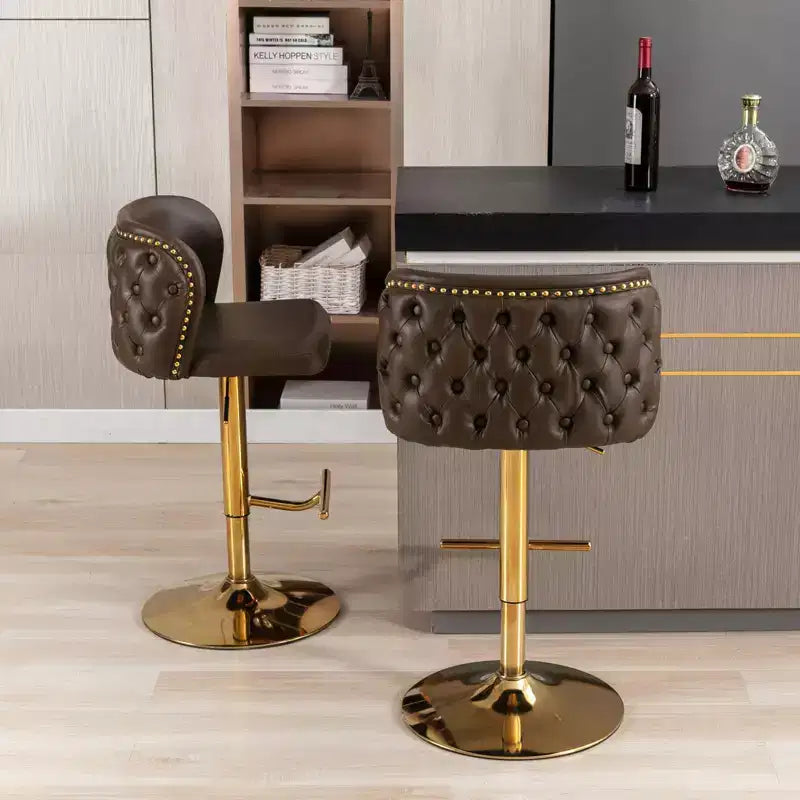 Tabourets de bar pivotants Okak avec hauteur d'assise réglable, lot de 2, tabourets de bar à hauteur de comptoir rembourrés avec dossier capitonné pour pub à domicile