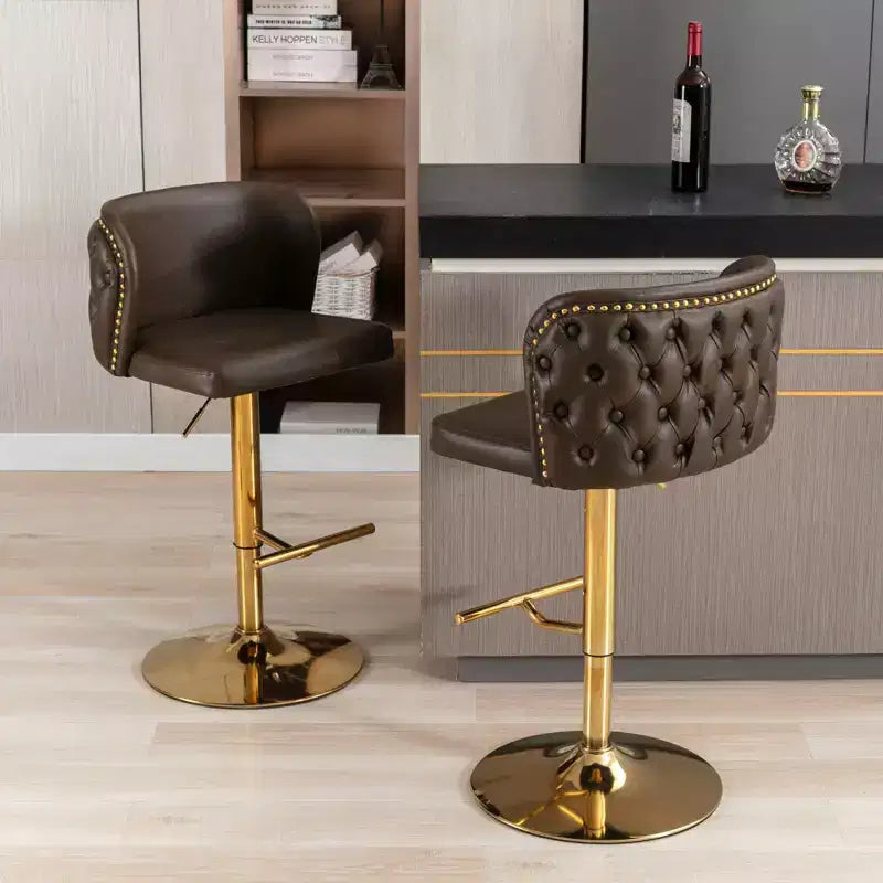 Tabourets de bar pivotants Okak avec hauteur d'assise réglable, lot de 2, tabourets de bar à hauteur de comptoir rembourrés avec dossier capitonné pour pub à domicile