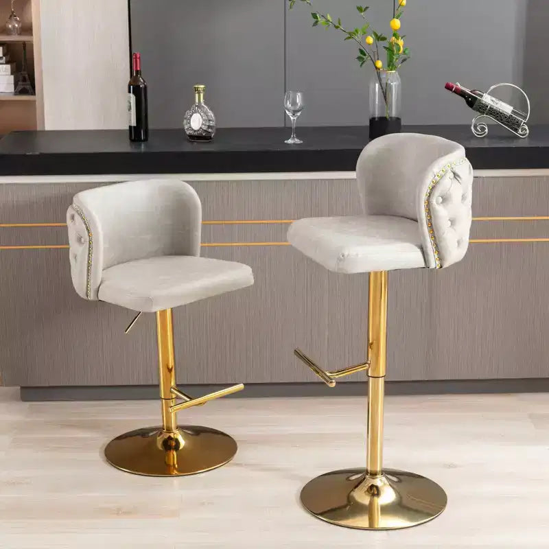 Tabourets de bar pivotants Okak avec hauteur d'assise réglable, lot de 2, tabourets de bar à hauteur de comptoir rembourrés avec dossier capitonné pour pub à domicile