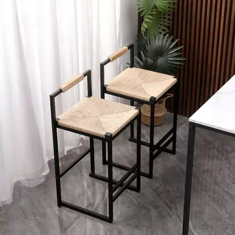 Okak 25 Paper Rope Woven Bar Height Stools with Backrest&Footrest Set of 2, Counter Stools for Dining Table&Kitchen Island, Natural