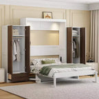 Full/Queen Murphy Bed Wall Bed with Closet, Cabinet Bed Folding Wall Bed with Storage Drawers and Desk for Guest Room Office