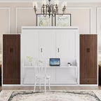 Lit escamotable mural double/grand format avec placard, lit escamotable pliable avec tiroirs de rangement et bureau pour chambre d'amis/bureau