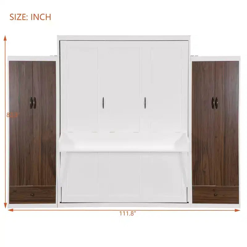 Lit escamotable mural double/grand format avec placard, lit escamotable pliable avec tiroirs de rangement et bureau pour chambre d'amis/bureau