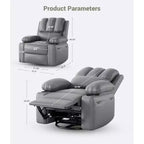 Fauteuil inclinable manuel surdimensionné avec vibrations apaisantes et chaleur lombaire, fauteuil large avec porte-gobelets pour le salon