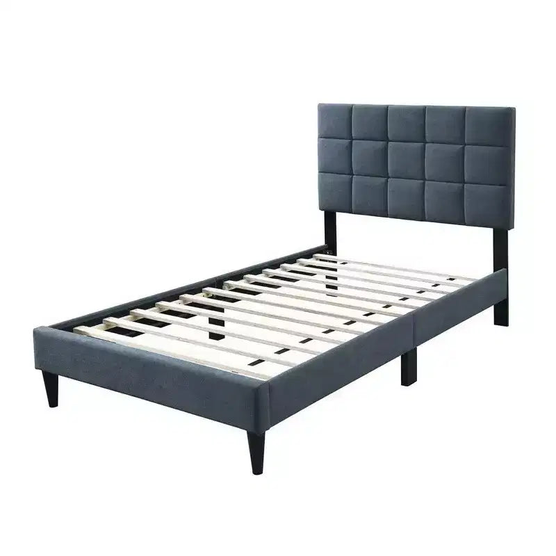 Lit jumeau Royal Hampton, revêtement en lin gris anthracite touffeté couleur biscuit doux
