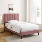 Royal Hampton Full Size Bed, Blush Pink Linen Upholstery, Channel Tufted