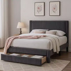 Royal Hampton Full Bed w Drawer, Dark Gray Corduroy Upholstery, Foam Headboard