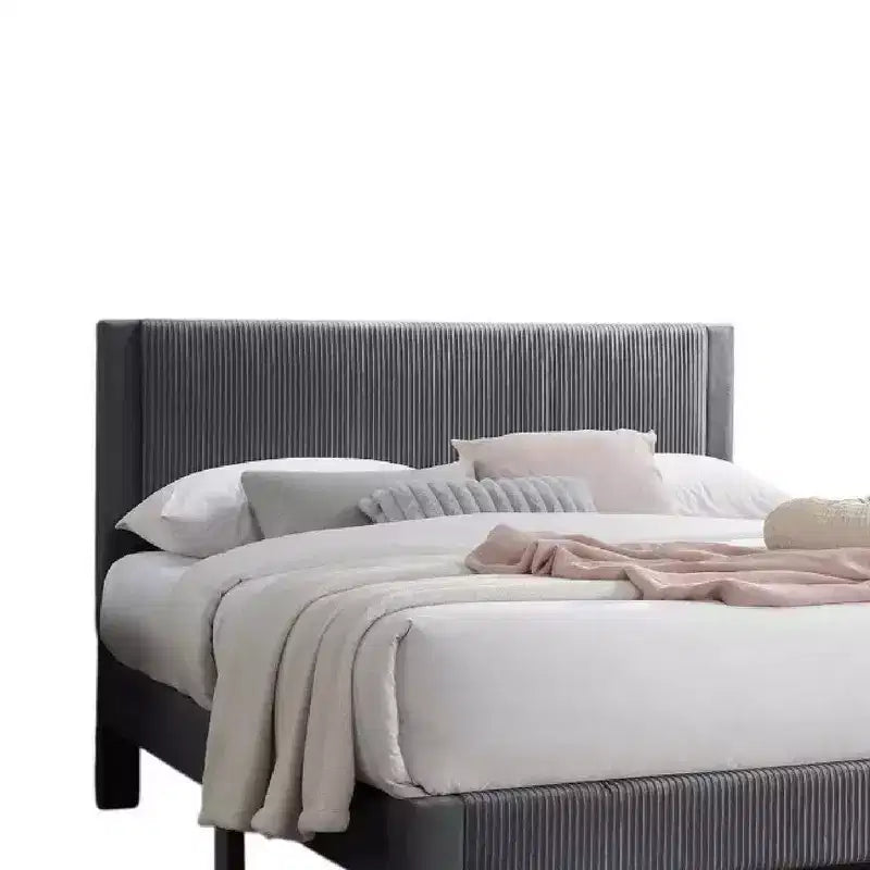 Lit double Royal Hampton avec tiroir, rembourrage en velours côtelé gris foncé, tête de lit en mousse