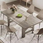 Longue table de cuisine en bois, table à manger pour 6 à 8 personnes, grande table de salle à manger de style ferme.