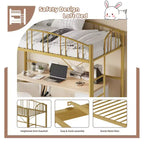 Lit mezzanine une place avec cadre en métal robuste, balustrades cintrées et échelle de sécurité, conception peu encombrante, aucun sommier requis, silencieux