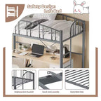 Lit mezzanine une place avec cadre en métal robuste, balustrades cintrées et échelle de sécurité, conception peu encombrante, aucun sommier requis, silencieux
