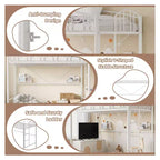 Lit mezzanine une place avec cadre en métal robuste, balustrades cintrées et échelle de sécurité, conception peu encombrante, aucun sommier requis, silencieux