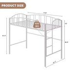 Lit mezzanine une place avec cadre en métal robuste, balustrades cintrées et échelle de sécurité, conception peu encombrante, aucun sommier requis, silencieux