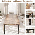 Table à manger avec bord irrégulier ondulé, plateau en MDF de 15 mm d'épaisseur et cadre en métal, table de cuisine en bois pour 6-8 personnes, marron rétro