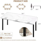 Table à manger avec bord irrégulier ondulé, plateau en MDF de 15 mm d'épaisseur et cadre en métal, pour cuisine, marbre