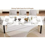 Table à manger avec bord irrégulier ondulé, plateau en MDF de 15 mm d'épaisseur et cadre en métal, pour cuisine, marbre