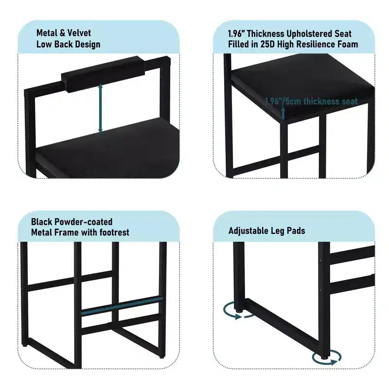 Okak Tabourets de Bar Rembourrés en Velours Lot de 2, Tabourets de Comptoir de Cuisine Modernes avec Assise Carrée pour Îlot de Cuisine, Salle à Manger