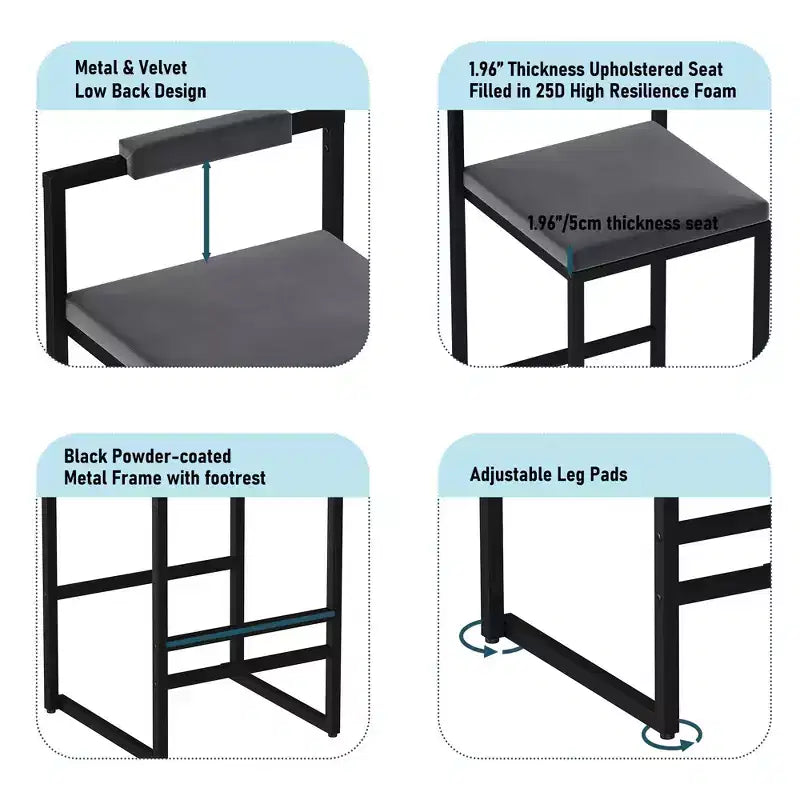 Okak Tabourets de Bar Rembourrés en Velours Lot de 2, Tabourets de Comptoir de Cuisine Modernes avec Assise Carrée pour Îlot de Cuisine, Salle à Manger