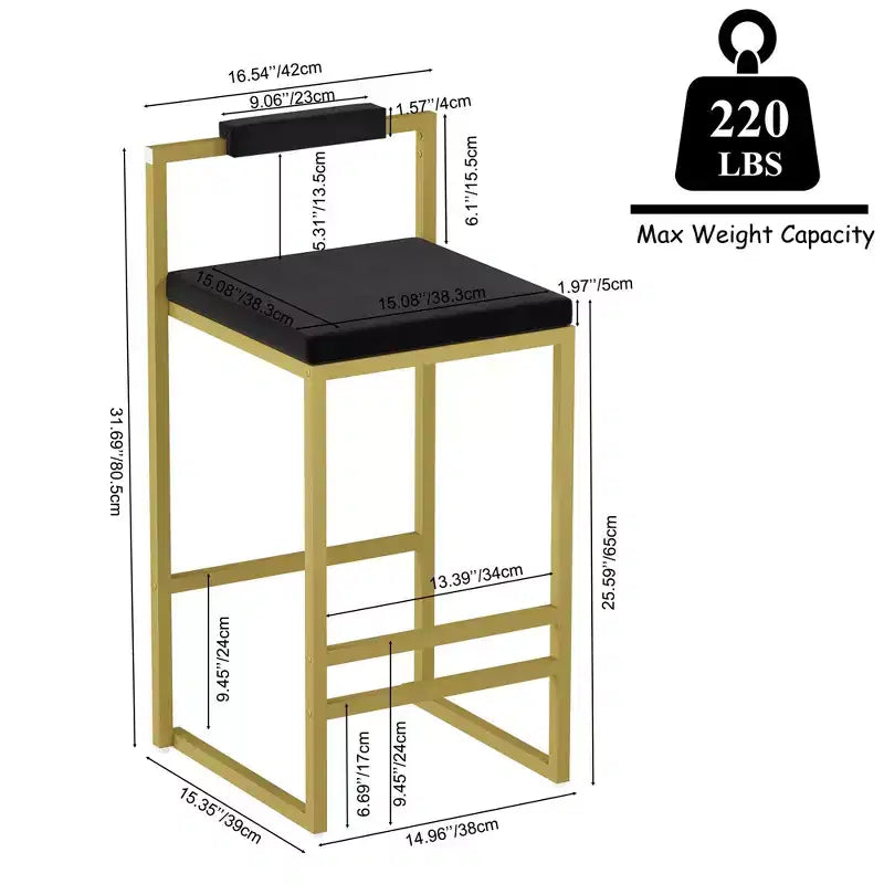 Okak Tabourets de Bar Rembourrés en Velours Lot de 2, Tabourets de Comptoir de Cuisine Modernes avec Assise Carrée pour Îlot de Cuisine, Salle à Manger
