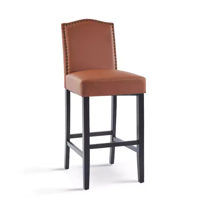 Tabourets de bar Okak modernes minimalistes hauteur comptoir, lot de 2, tabourets de comptoir en similicuir PU avec dossier en bois d'hévéa,