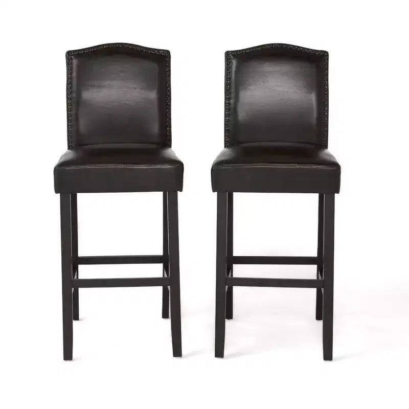 Tabourets de bar Okak modernes minimalistes hauteur comptoir, lot de 2, tabourets de comptoir en similicuir PU avec dossier en bois d'hévéa,