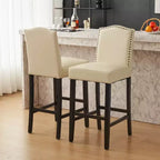 Tabourets de bar Okak modernes minimalistes hauteur comptoir, lot de 2, tabourets de comptoir en similicuir PU avec dossier en bois d'hévéa,