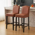 Tabourets de bar Okak modernes minimalistes hauteur comptoir, lot de 2, tabourets de comptoir en similicuir PU avec dossier en bois d'hévéa,