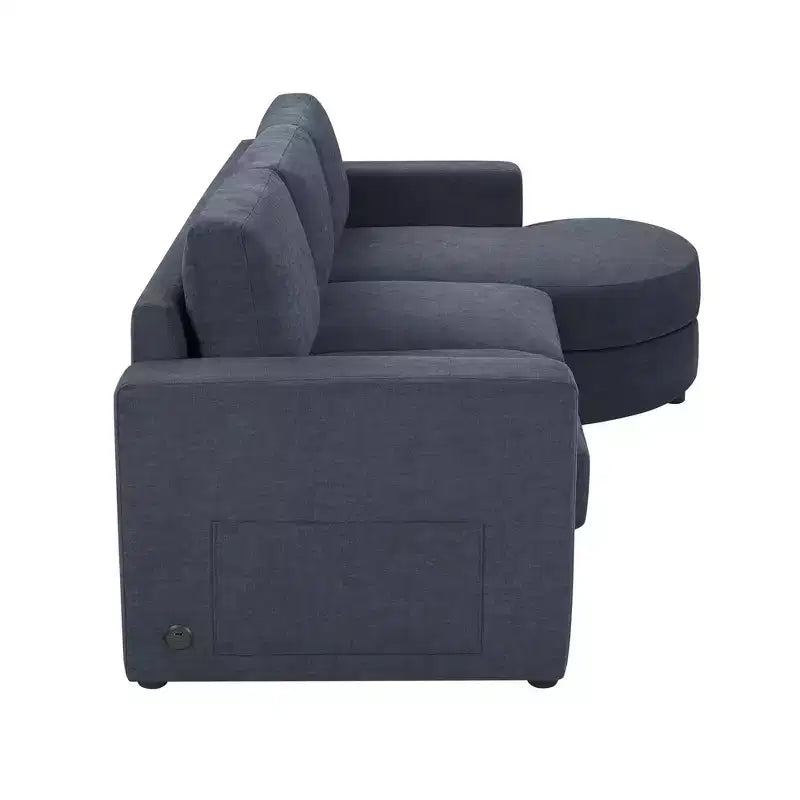 Whisen 84.6 Canapé et sofa d'angle modernes en L avec méridienne incurvée et poches de rangement latérales