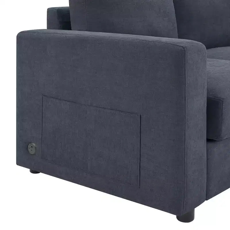 Whisen 84.6 Canapé et sofa d'angle modernes en L avec méridienne incurvée et poches de rangement latérales