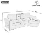 Whisen 84.6 Canapé et sofa d'angle modernes en L avec méridienne incurvée et poches de rangement latérales